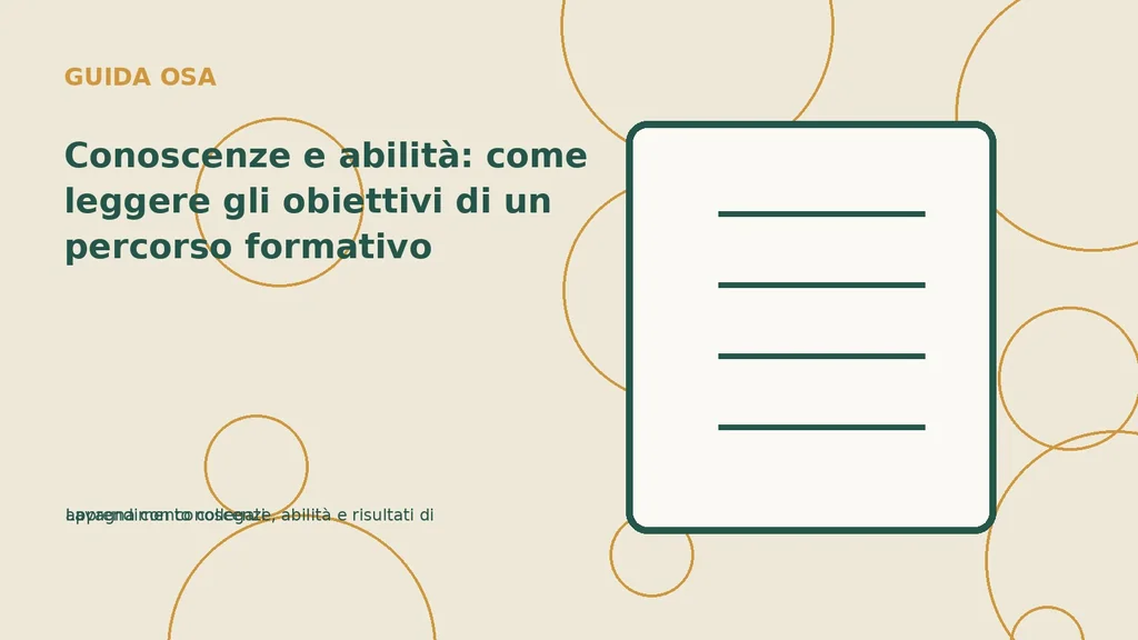 Lavagna con conoscenze, abilità e risultati di apprendimento collegati