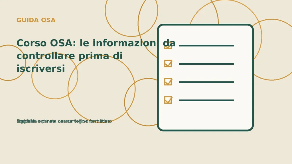 Scrivania ordinata con cartelline formative, checklist e penna, nessun logo o certificato leggibile.