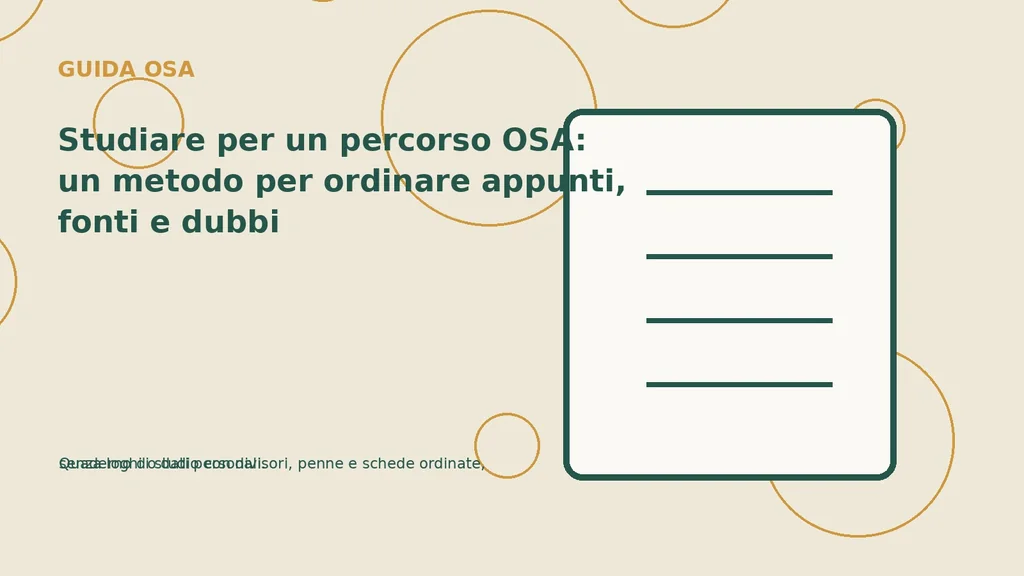 Quaderno di studio con divisori, penne e schede ordinate, senza loghi o dati personali.