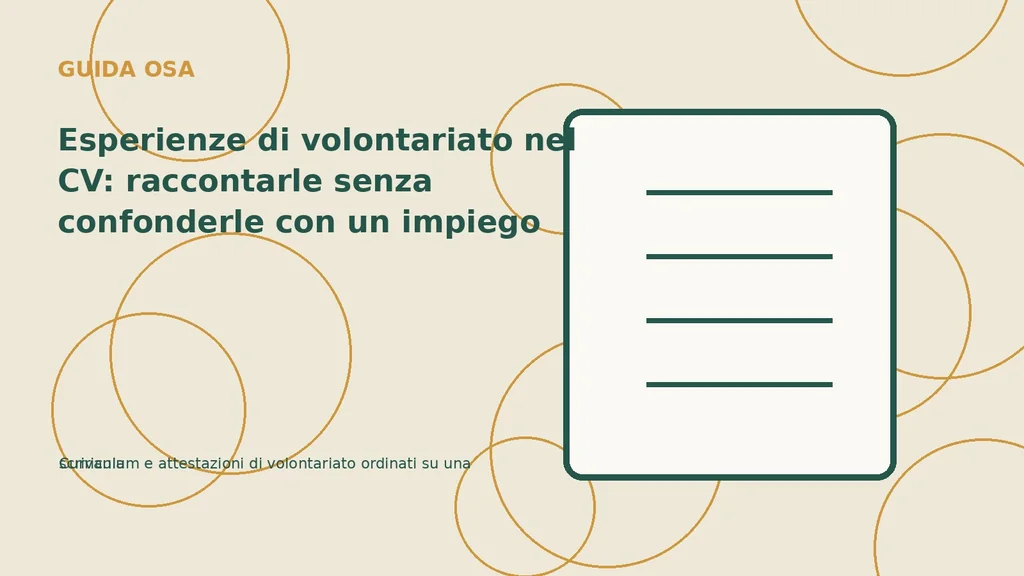 Curriculum e attestazioni di volontariato ordinati su una scrivania