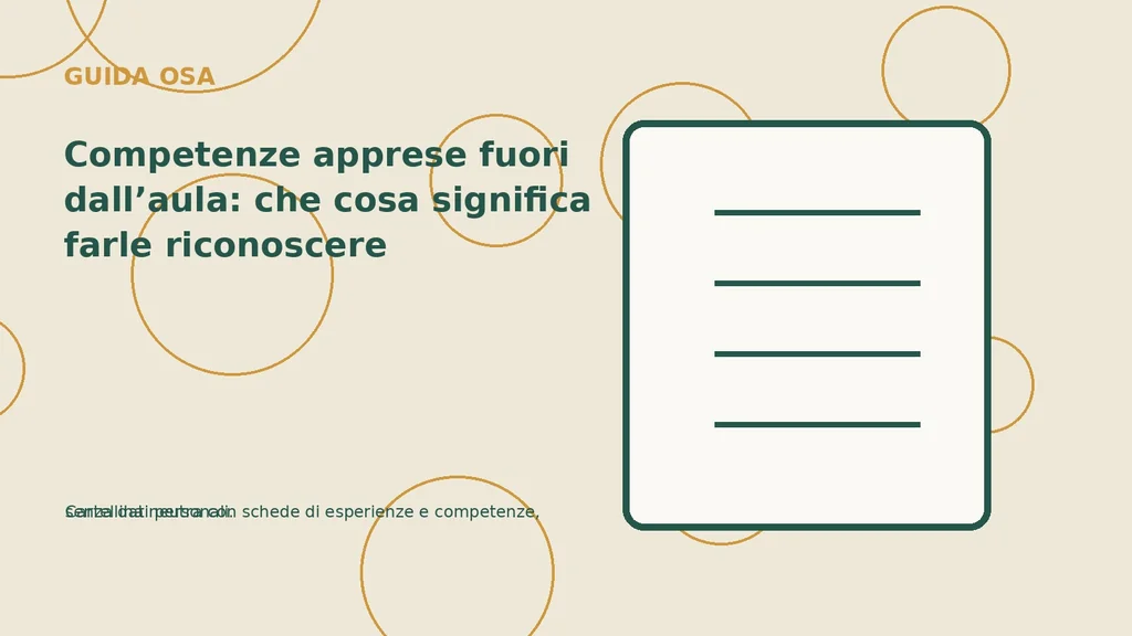 Cartellina neutra con schede di esperienze e competenze, senza dati personali.