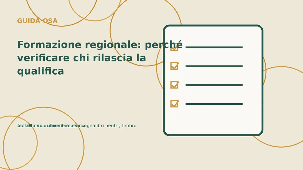 Cartellina documentale con segnalibri neutri, timbro astratto non ufficiale e penna.